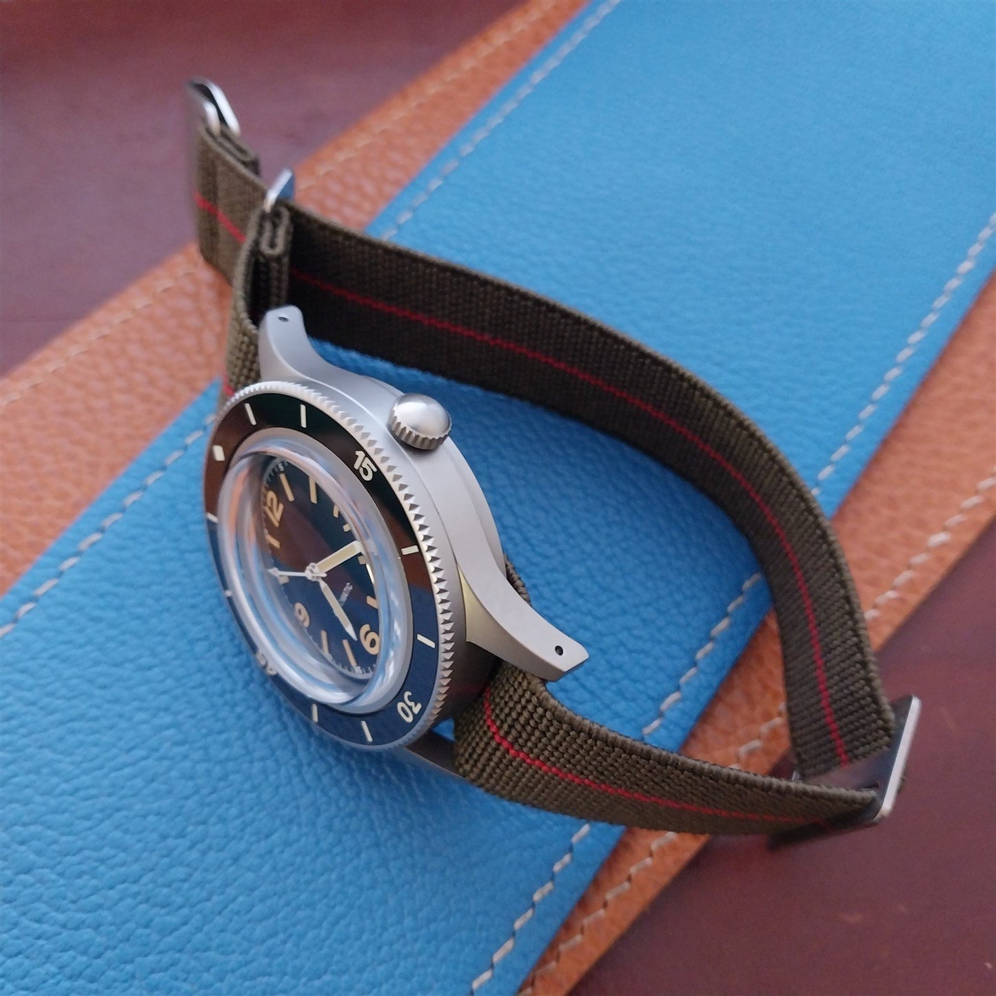 20mm Marine Nationale MN French Parachute Green & Red Elastic Watch Strap