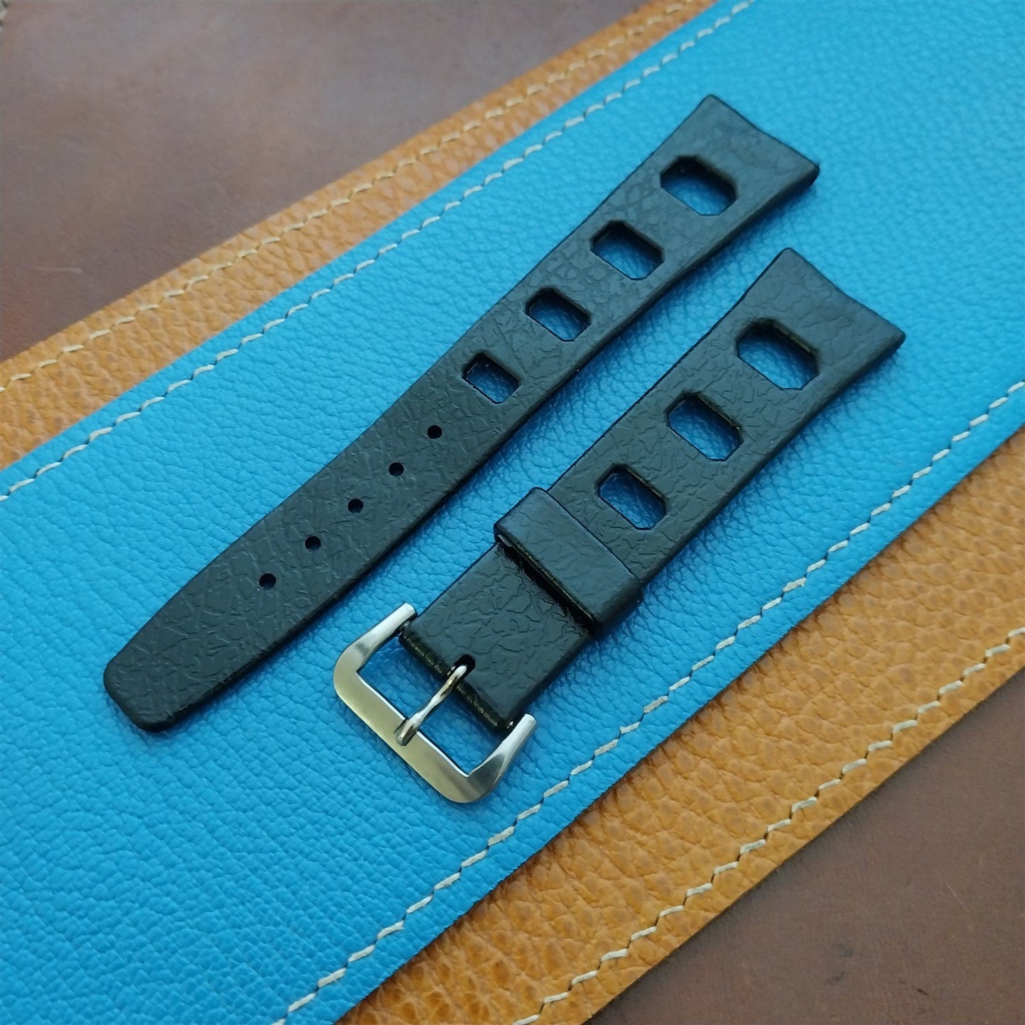 Vintage 20mm Skindiver Black Aqua GS Watch Strap & ACIER Buckle