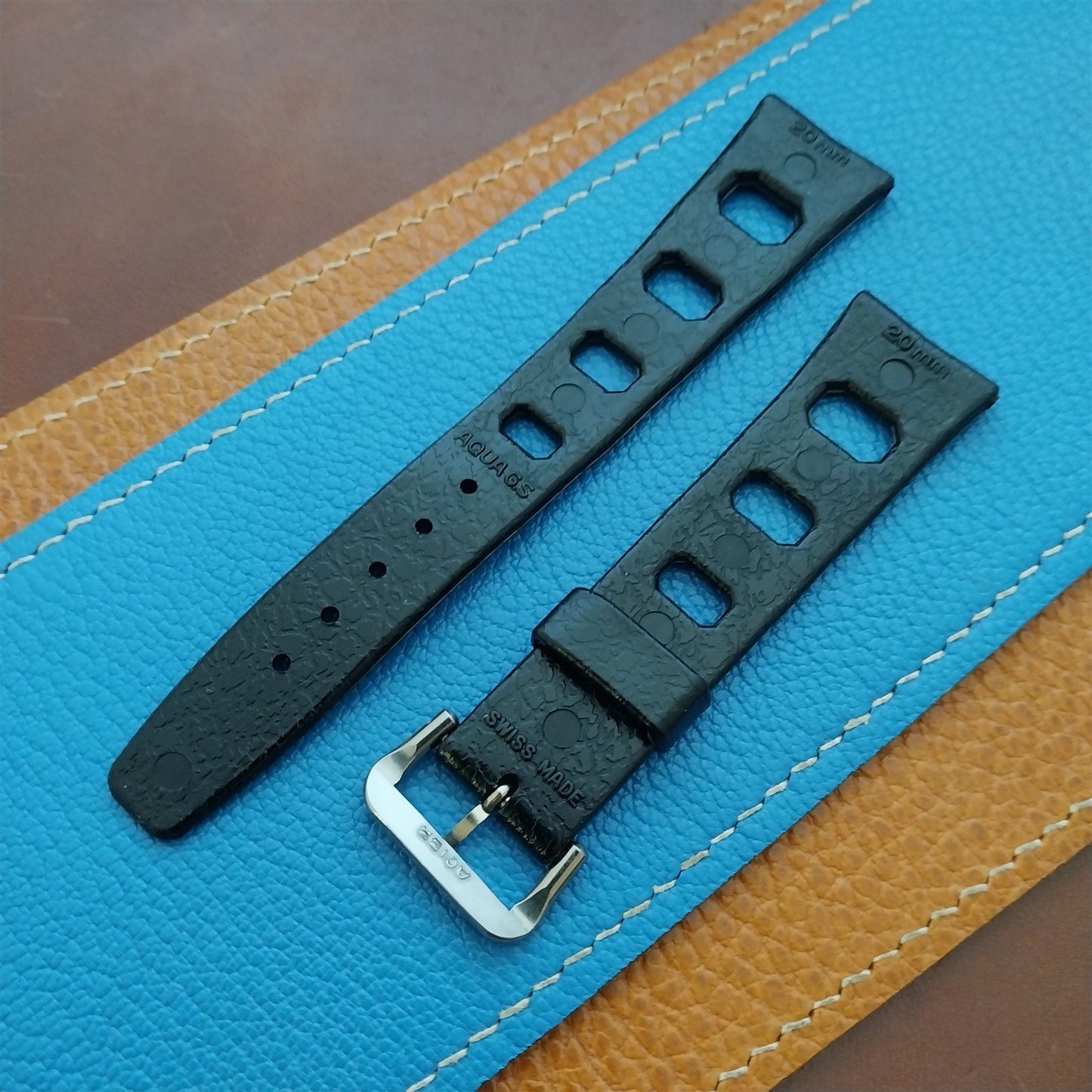 Vintage 20mm Skindiver Black Aqua GS Watch Strap & ACIER Buckle