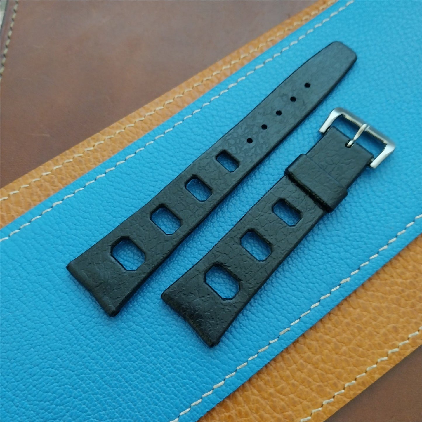 Vintage 20mm Skindiver Black Aqua GS Watch Strap & ACIER Buckle
