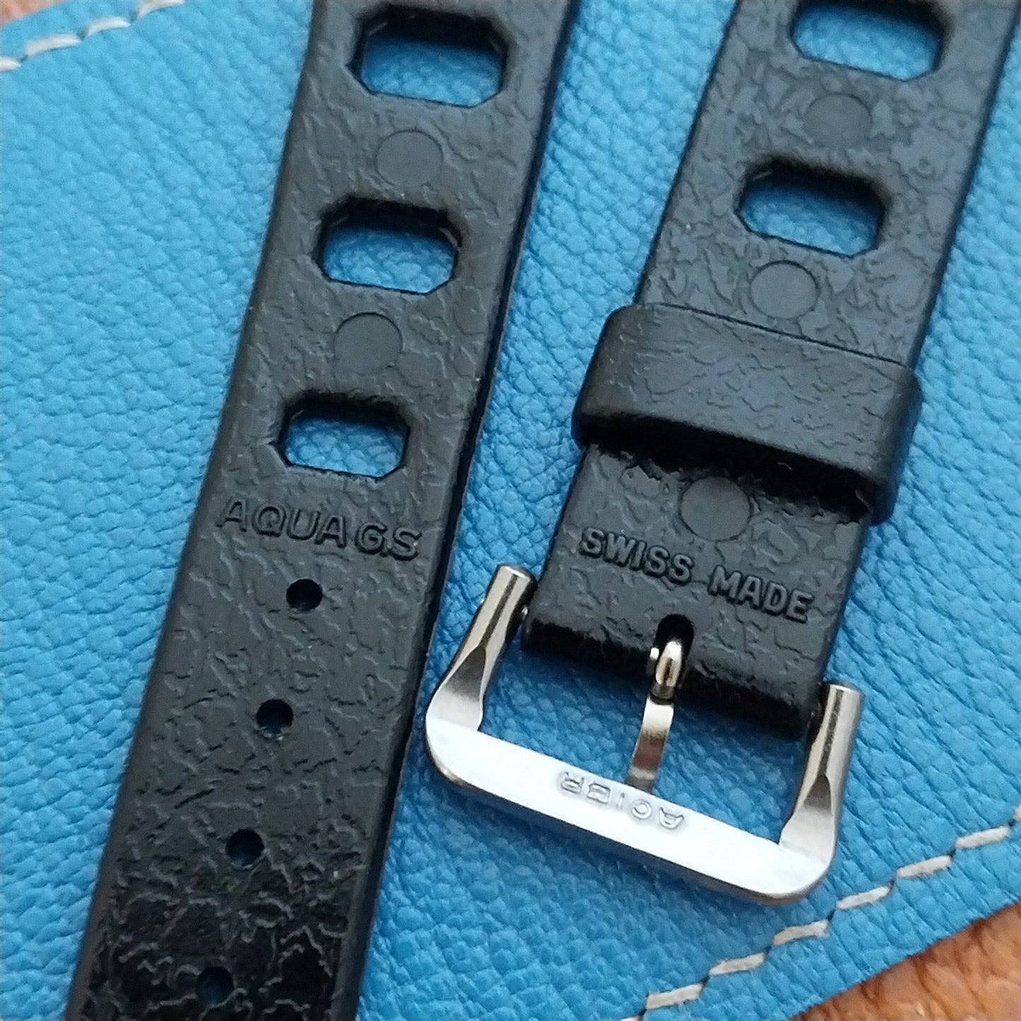 Vintage 20mm Skindiver Black Aqua GS Watch Strap & ACIER Buckle