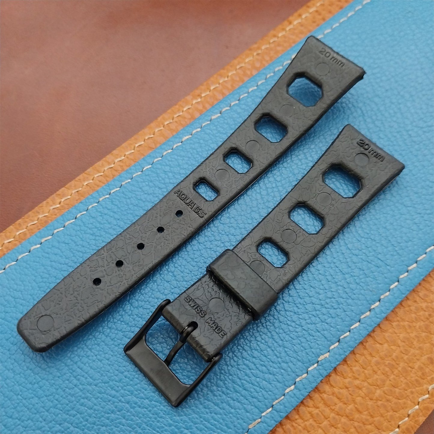 Vintage 20mm Skindiver Black Aqua GS Watch Strap & Black Buckle