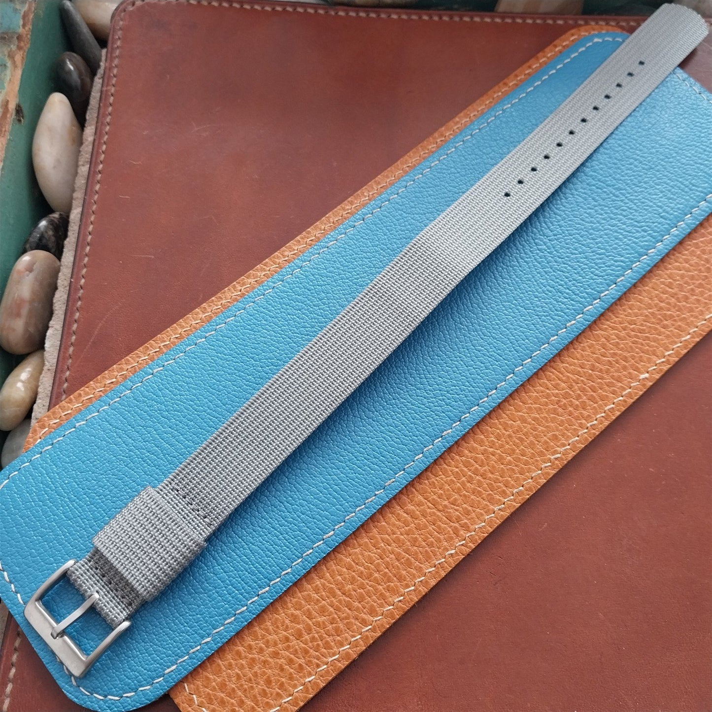 20mm Ribbed Gray Nylon Single-Pass Watch Strap