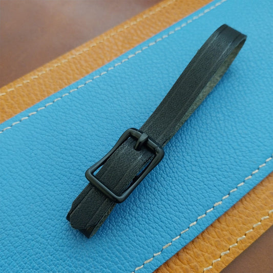 3/8" Black Saddle Leather Pocket Watch Fob Strap & Black Finish Buckle