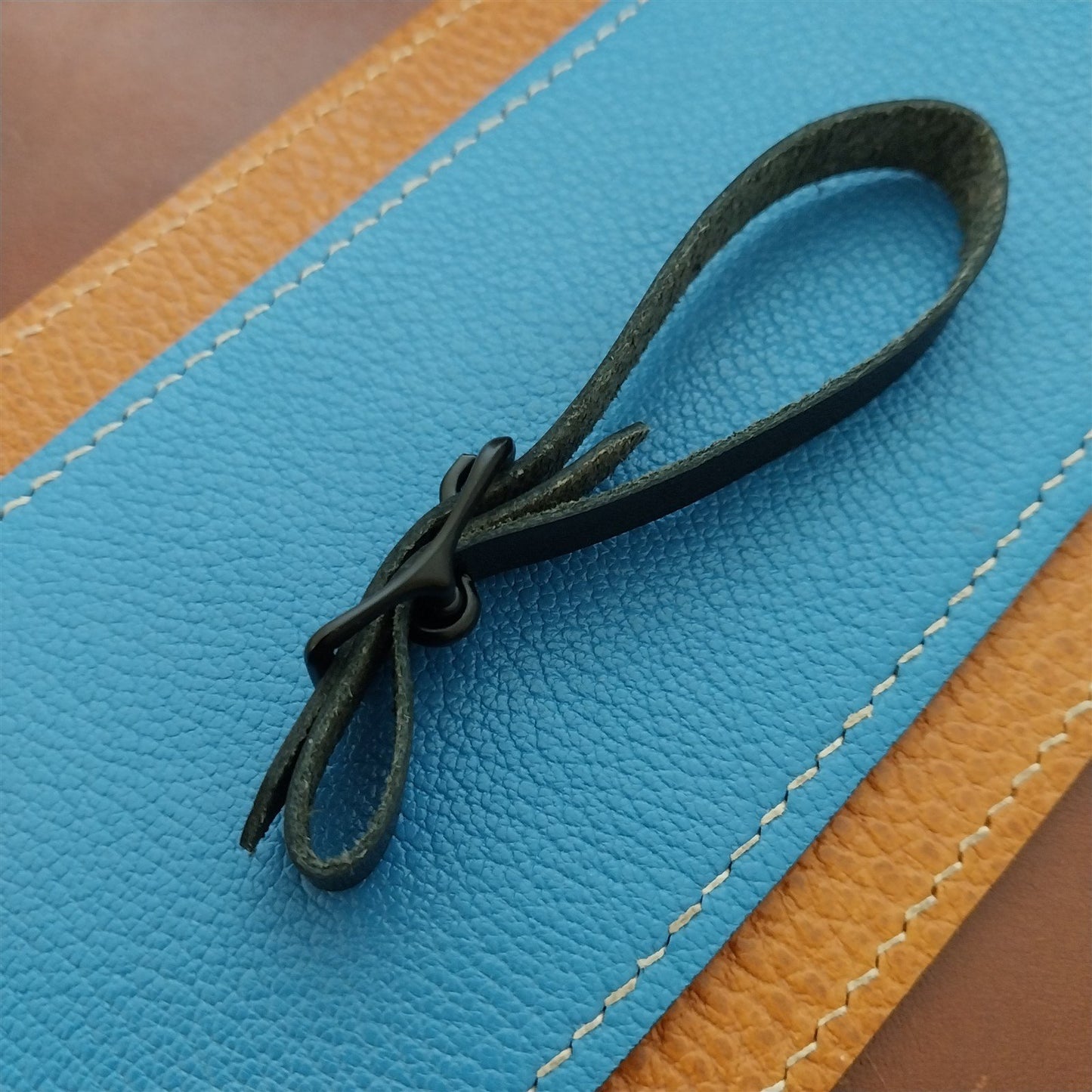 3/8" Black Saddle Leather Pocket Watch Fob Strap & Black Finish Buckle