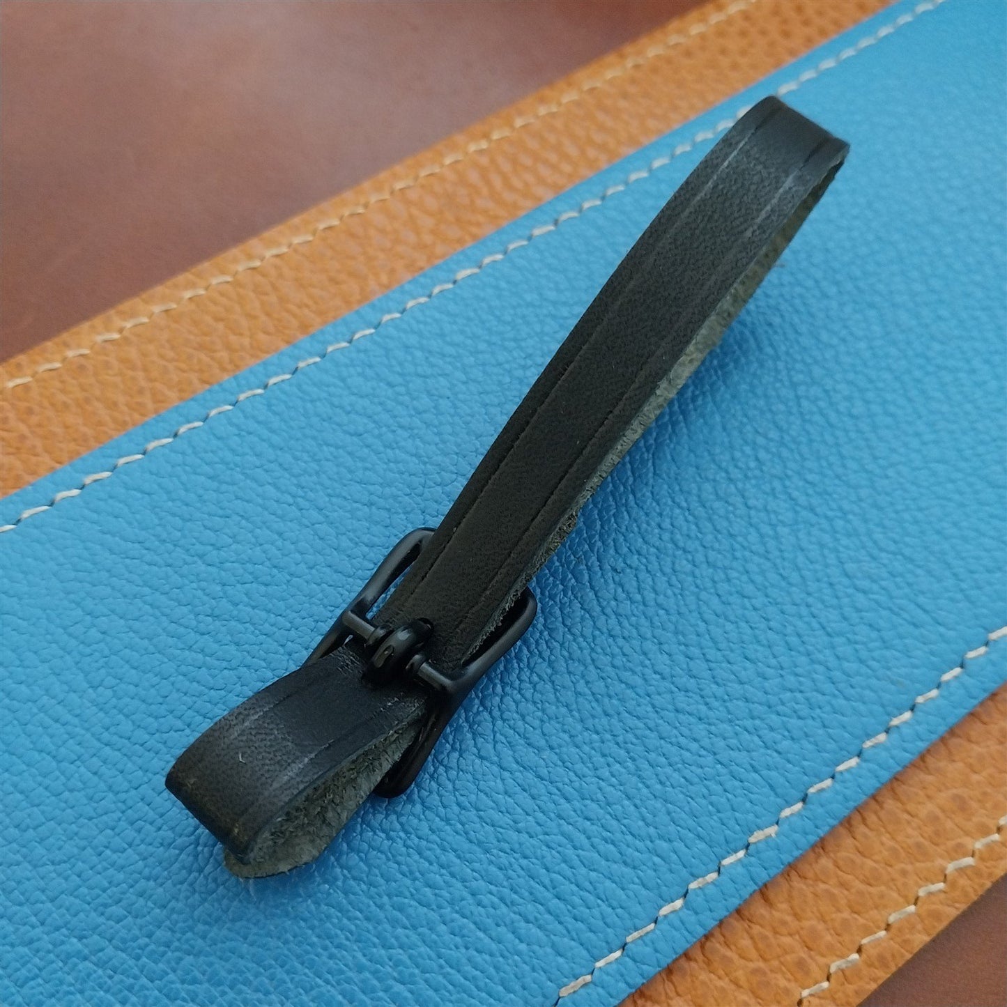 3/8" Black Saddle Leather Pocket Watch Fob Strap & Black Finish Buckle