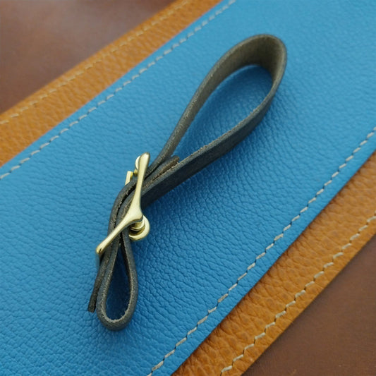 Blue Pueblo Leather Pocket Watch Fob Strap & Polished Brass Finish Buckle