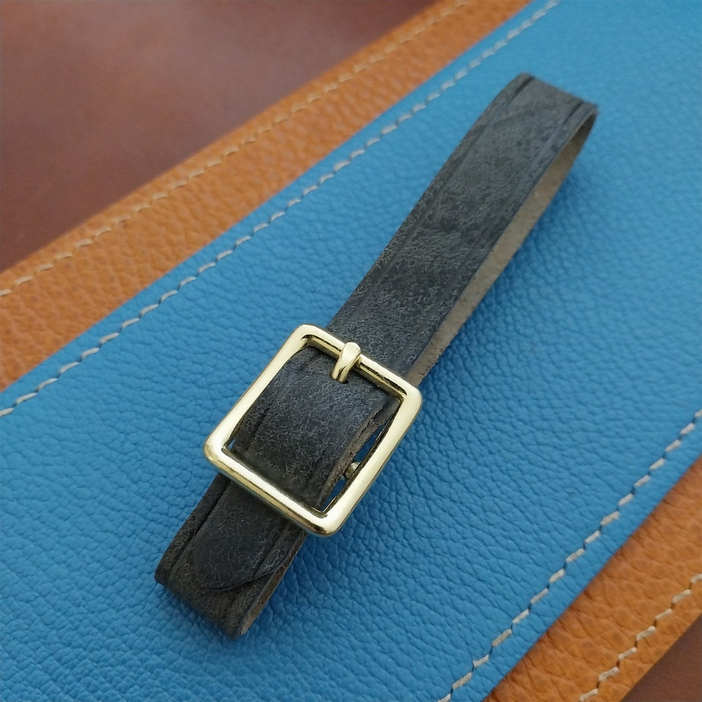 Blue Pueblo Leather Pocket Watch Fob Strap & Polished Brass Finish Buckle