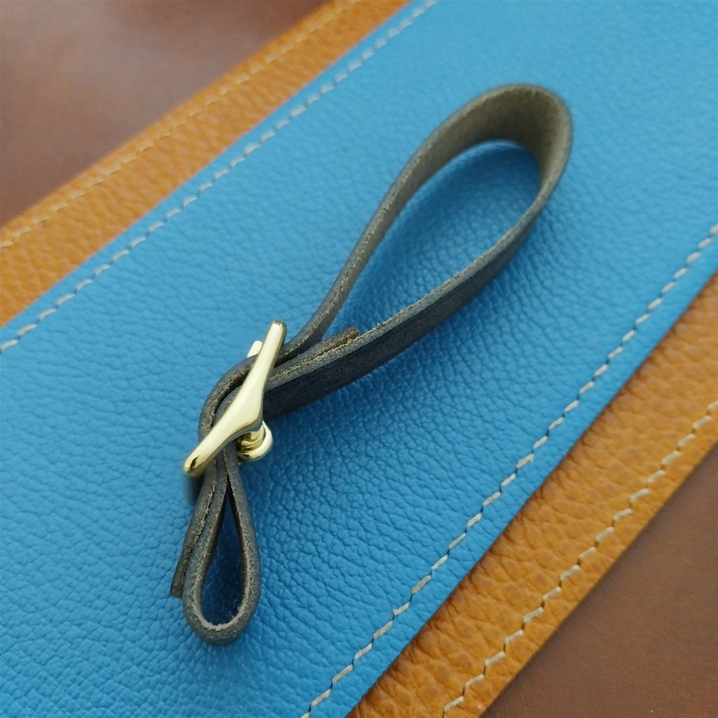 Blue Pueblo Leather Pocket Watch Fob Strap & Polished Brass Finish Buckle