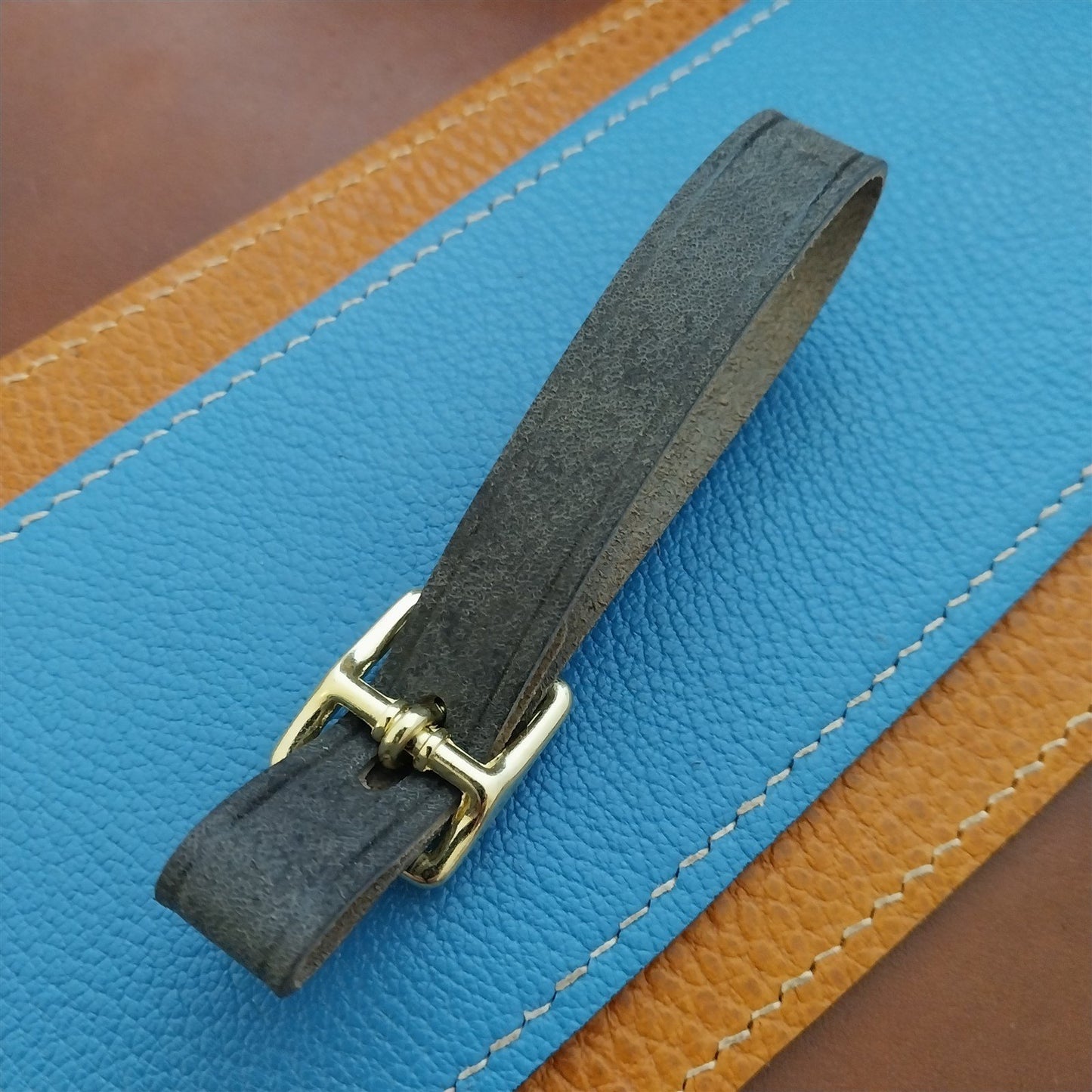 Blue Pueblo Leather Pocket Watch Fob Strap & Polished Brass Finish Buckle