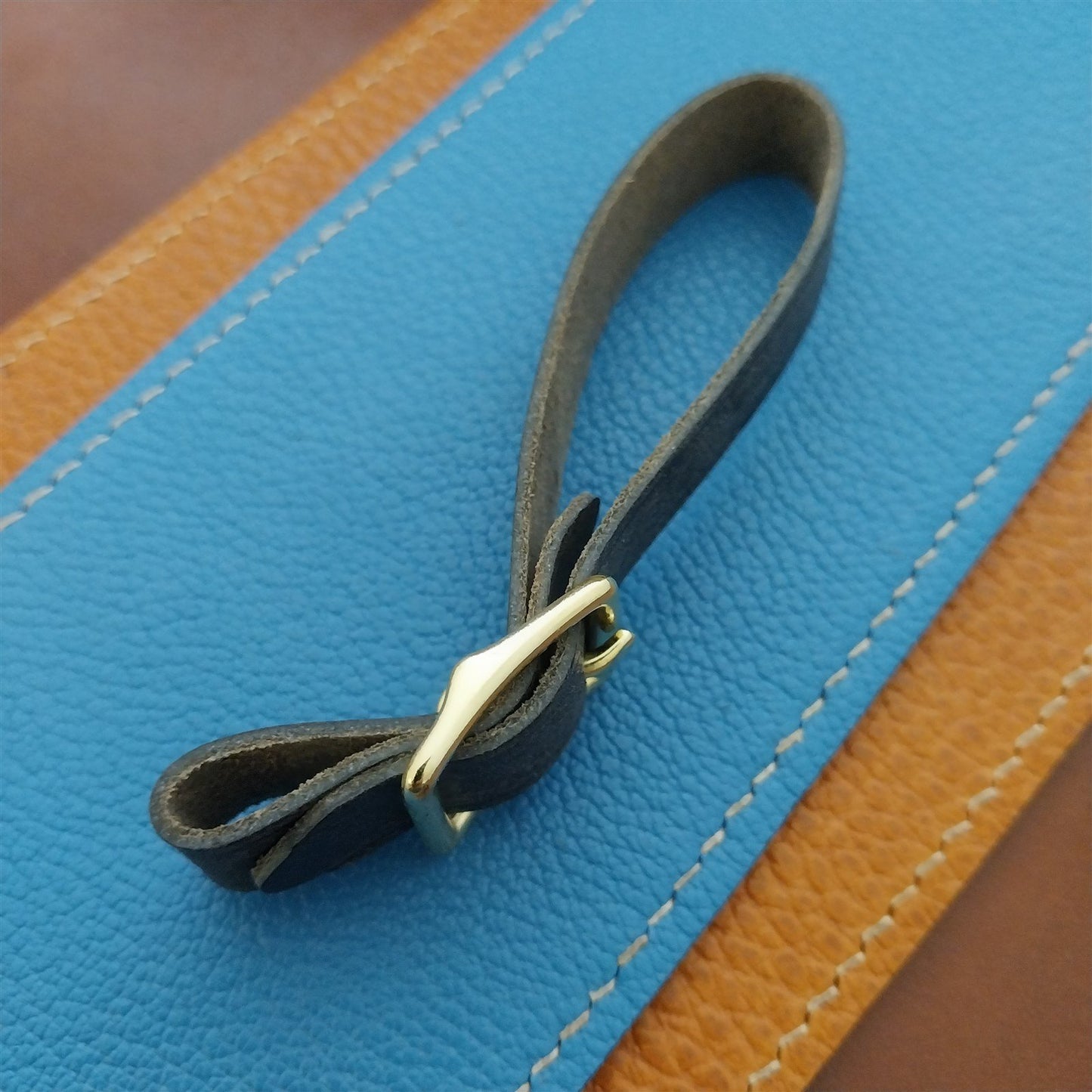 Blue Pueblo Leather Pocket Watch Fob Strap & Polished Brass Finish Buckle