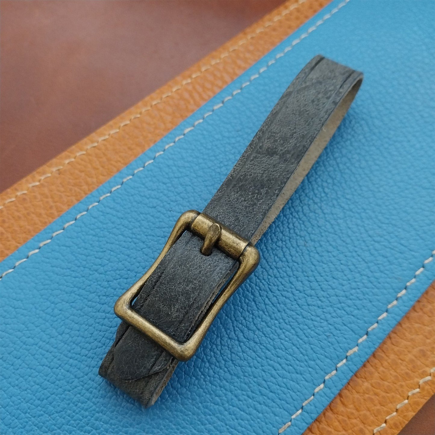 Blue Pueblo Leather Pocket Watch Fob Strap & Antique Brass Finish Buckle