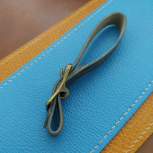 Blue Pueblo Leather Pocket Watch Fob Strap & Antique Brass Finish Buckle