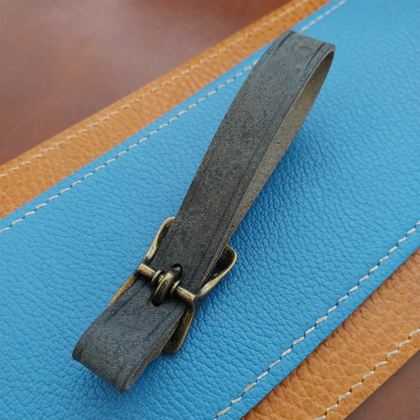 Blue Pueblo Leather Pocket Watch Fob Strap & Antique Brass Finish Buckle