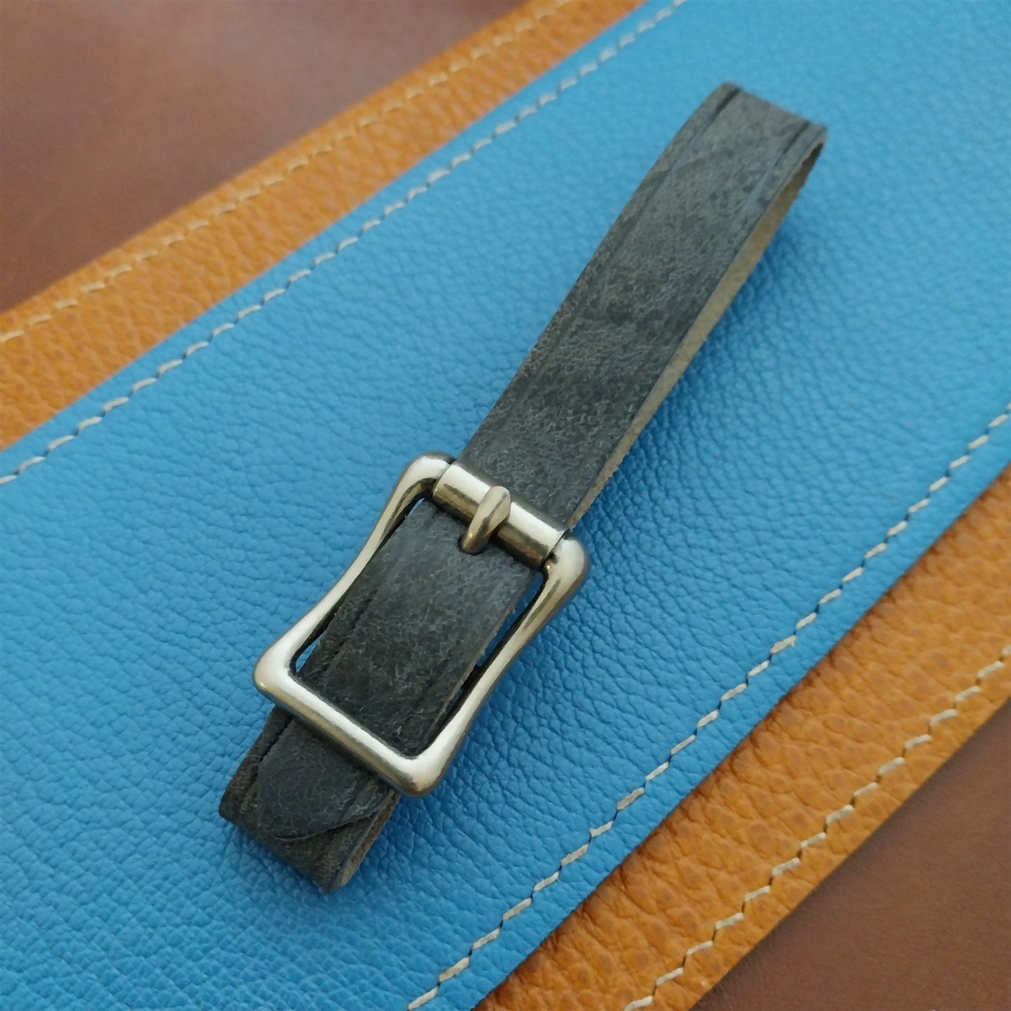 Blue Pueblo Leather Pocket Watch Fob Strap & Antique Nickel Finish Buckle