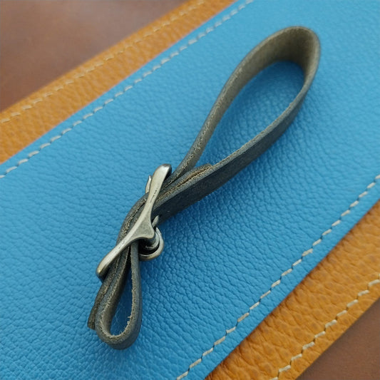 Blue Pueblo Leather Pocket Watch Fob Strap & Antique Nickel Finish Buckle