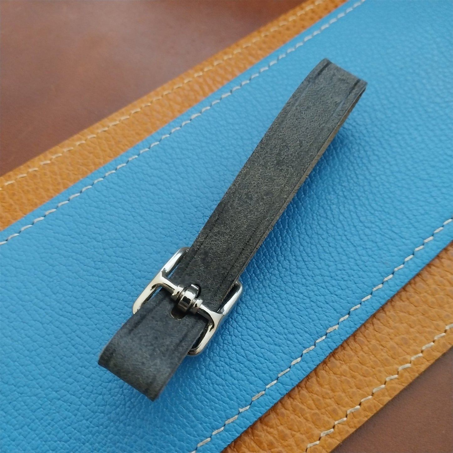 Blue Pueblo Leather Pocket Watch Fob Strap & Polished Nickel Finish Buckle