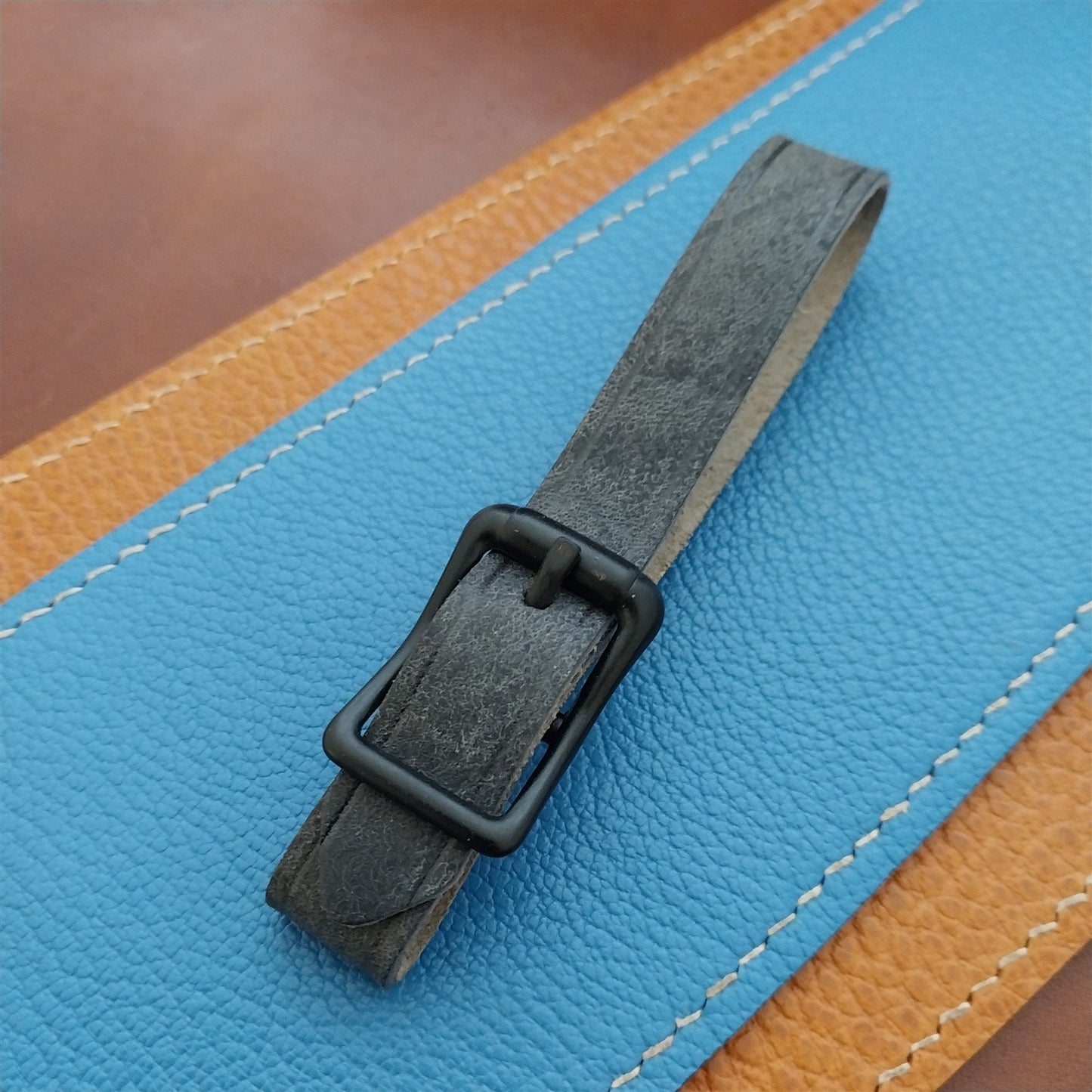 Blue Pueblo Leather Pocket Watch Fob Strap & Black Finish Buckle
