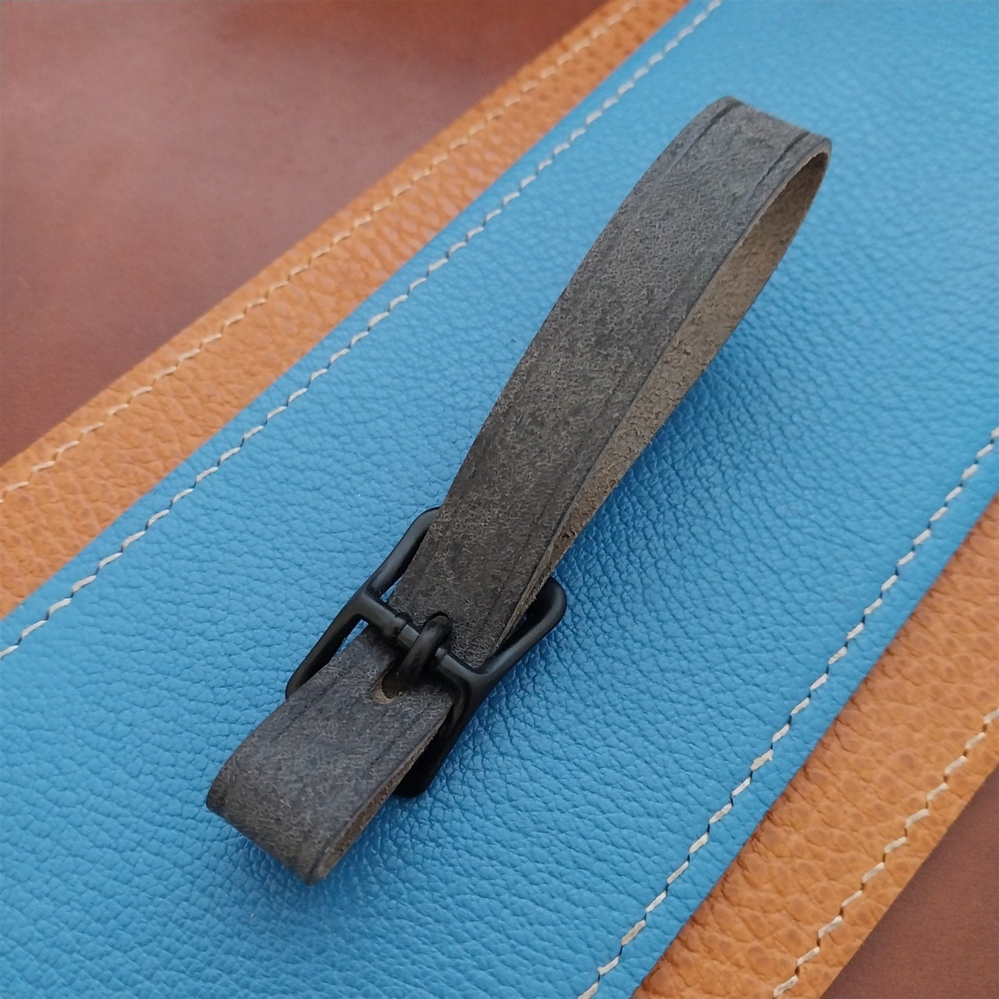 Blue Pueblo Leather Pocket Watch Fob Strap & Black Finish Buckle