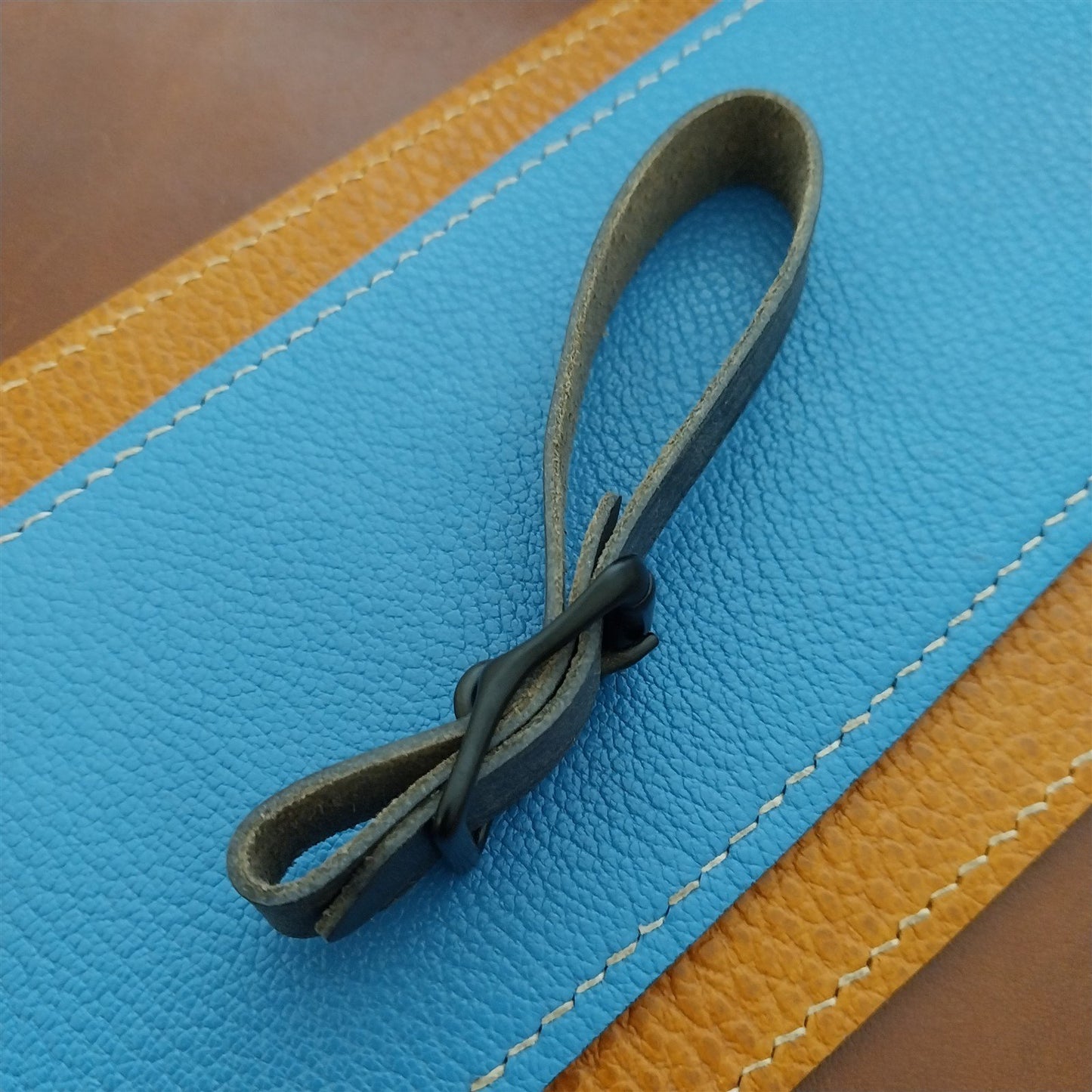 Blue Pueblo Leather Pocket Watch Fob Strap & Black Finish Buckle