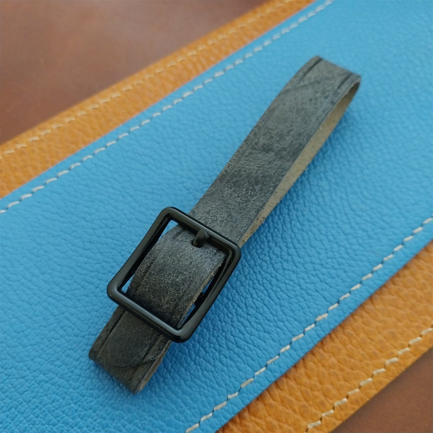 Blue Pueblo Leather Pocket Watch Fob Strap & Black Finish Buckle