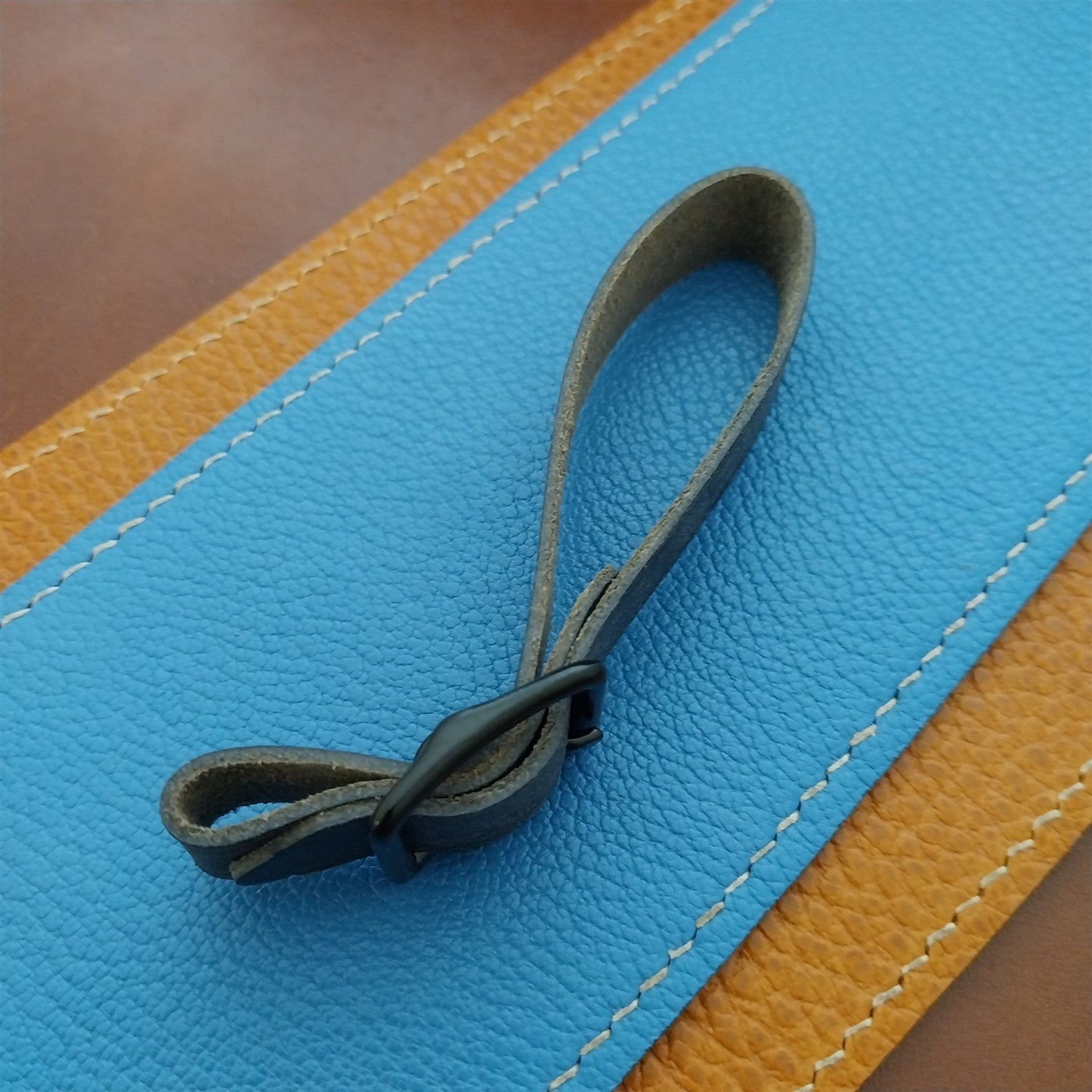 Blue Pueblo Leather Pocket Watch Fob Strap & Black Finish Buckle