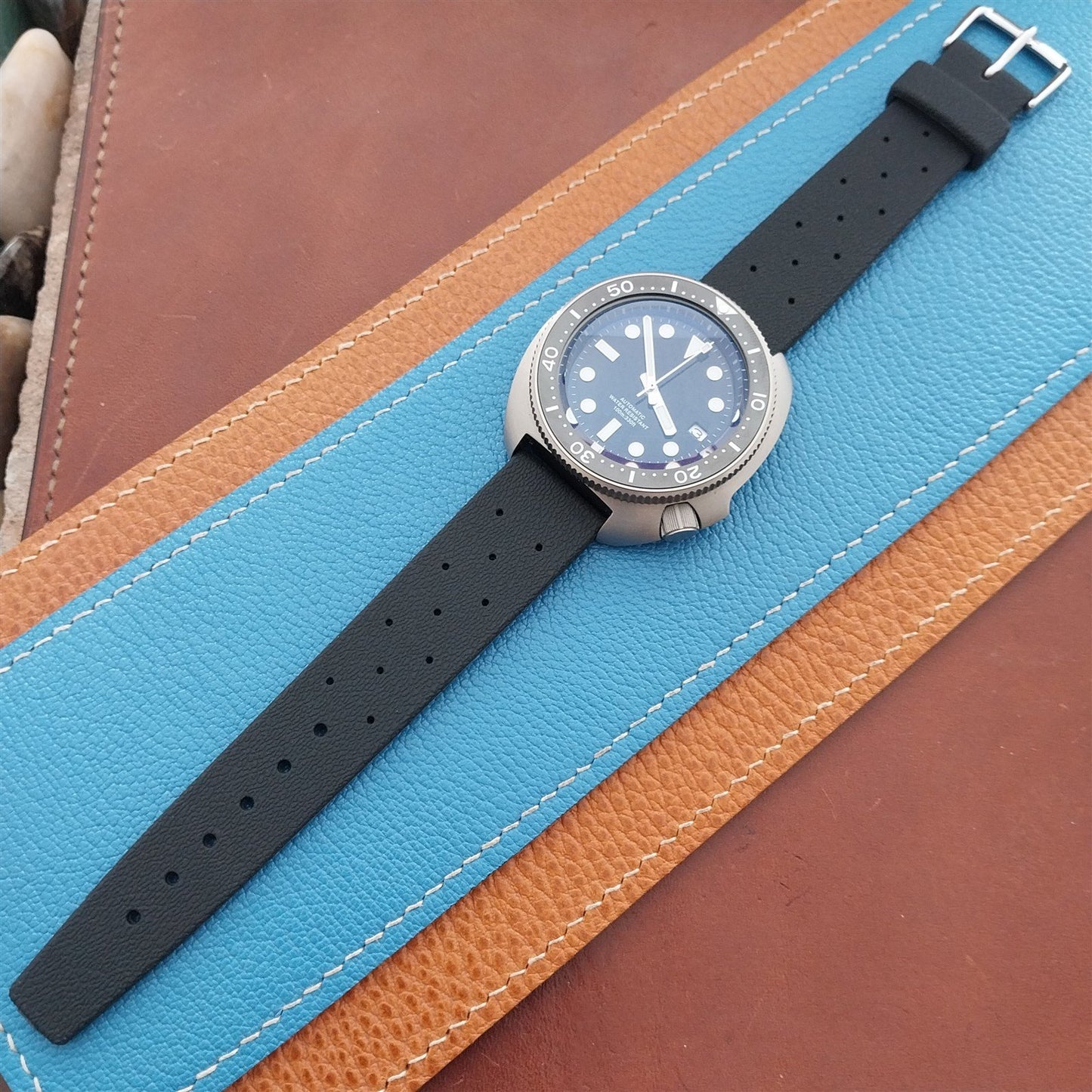 20mm TPU Rubber Black Tropical Star Diver Rally Watch Strap