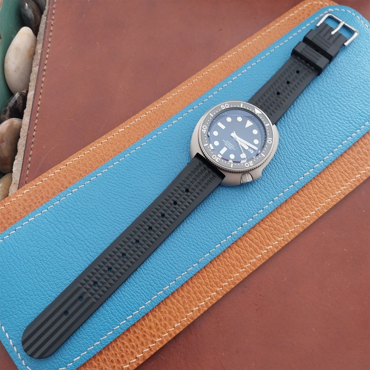 20mm TPU Rubber Black 6105 Waffle Divers Watch Strap