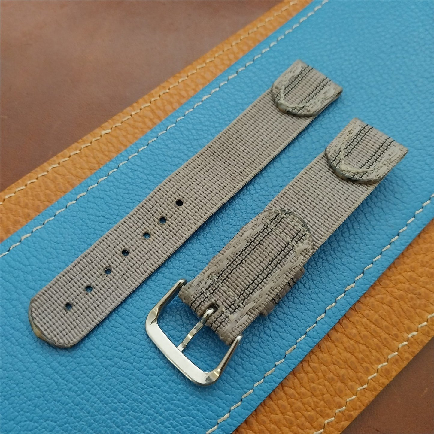 Vintage 1950s 17.2m Striped Gray Nylon Two Piece Unused Field Watch Strap