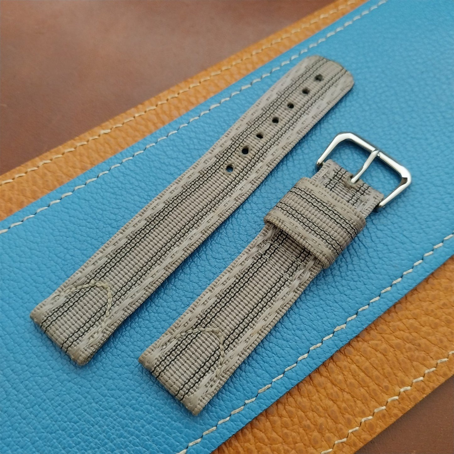 Vintage 1950s 17.2m Striped Gray Nylon Two Piece Unused Field Watch Strap