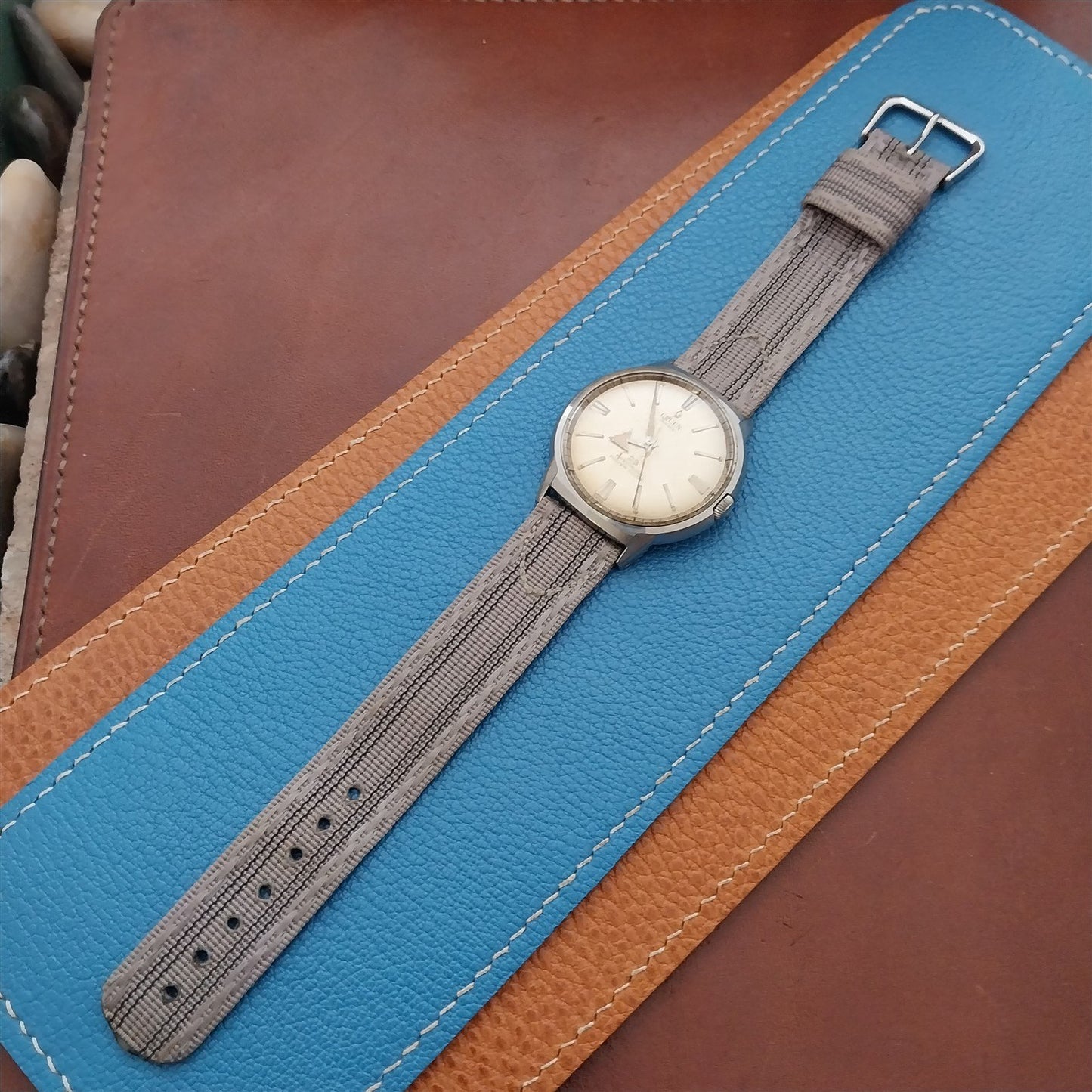 Vintage 1950s 17.2m Striped Gray Nylon Two Piece Unused Field Watch Strap