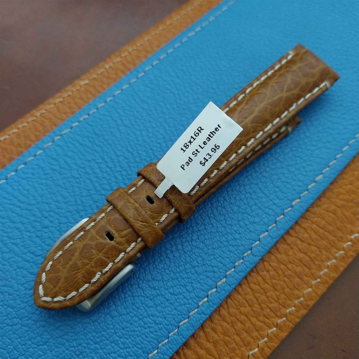 18mm Camel Leather Semi-Padded Tapered 18/16 Watch Strap