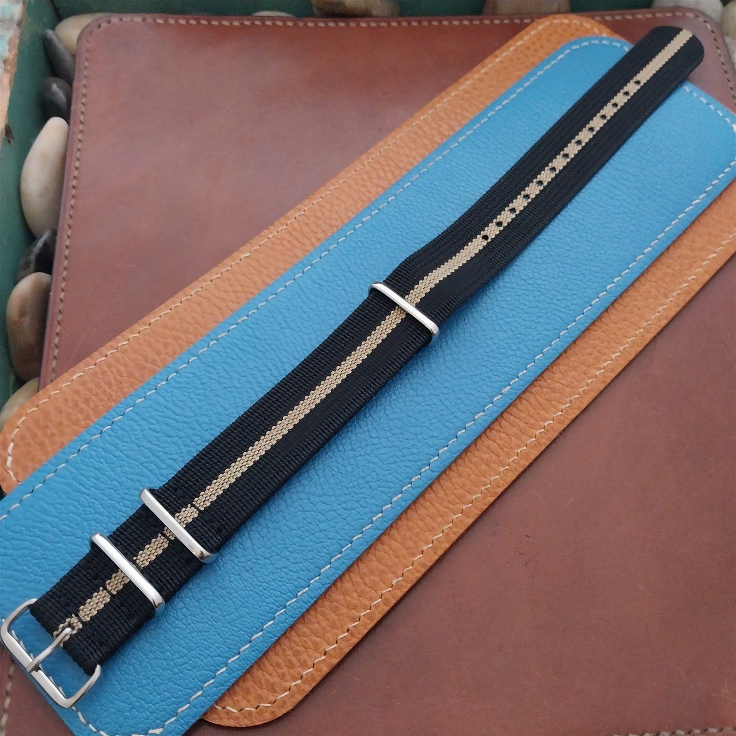 22mm Black & Tan Striped Nylon Classic G10 MoD Watch Strap