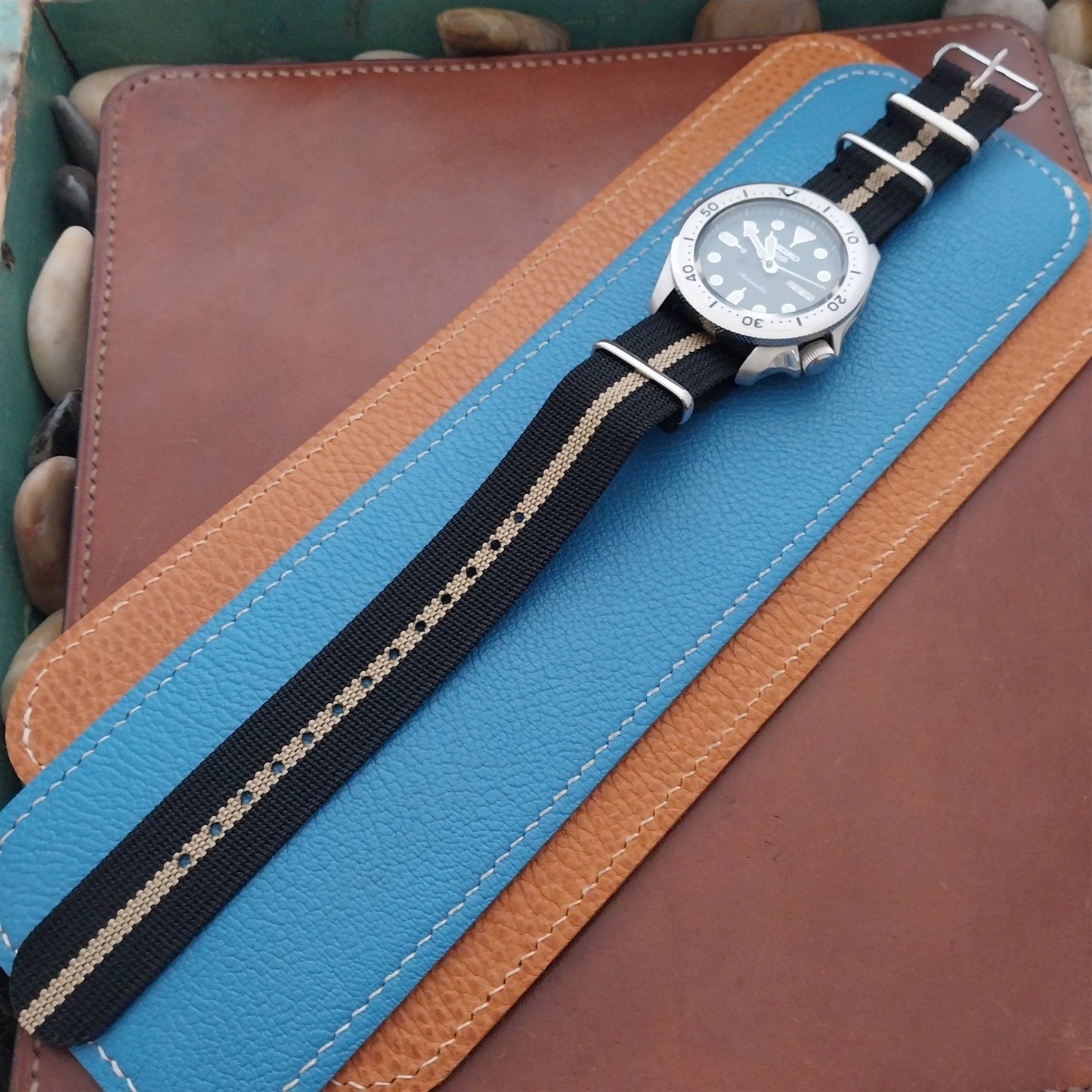 22mm Black & Tan Striped Nylon Classic G10 MoD Watch Strap