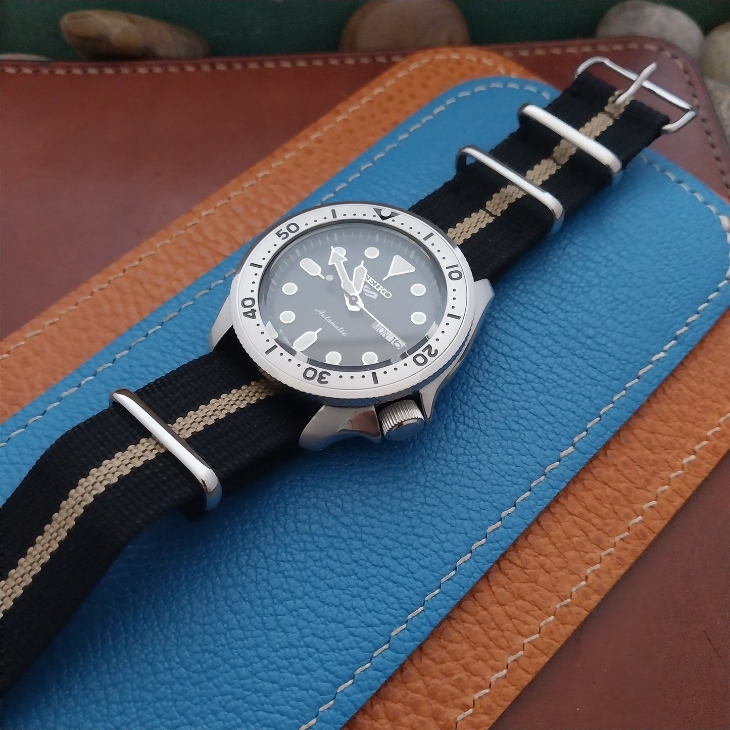 22mm Black & Tan Striped Nylon Classic G10 MoD Watch Strap