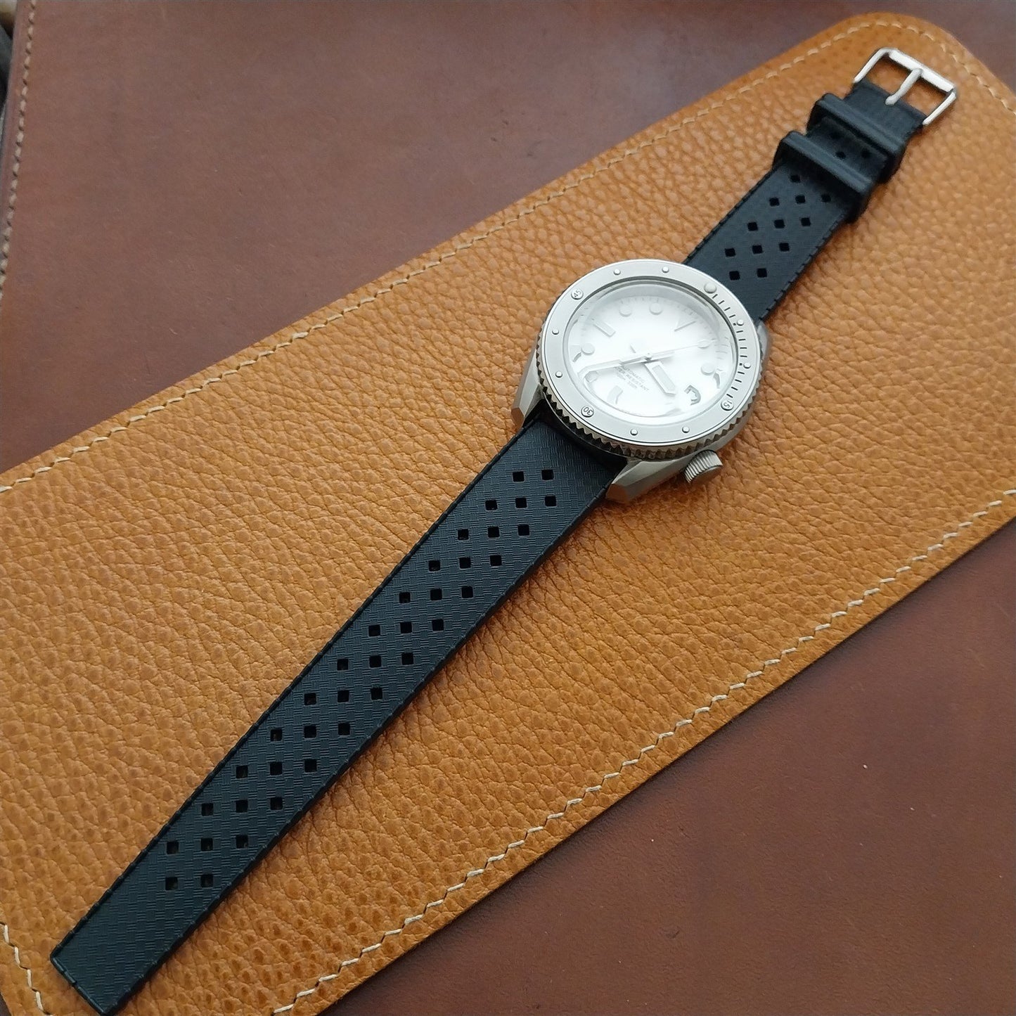 20mm TPU Rubber Black Tropical Vintage Style Diver Watch Strap