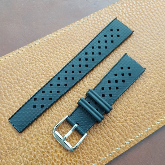 20mm TPU Rubber Black Tropical Vintage Style Diver Watch Strap
