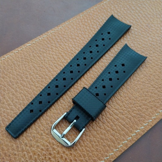 20mm Curved End FKM Rubber Black Tropical Vintage Style Diver Watch Strap