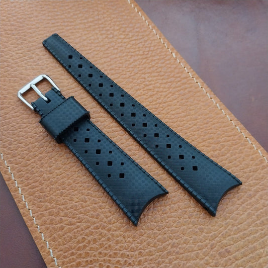 20mm Curved End FKM Rubber Black Tropical Vintage Style Diver Watch Strap