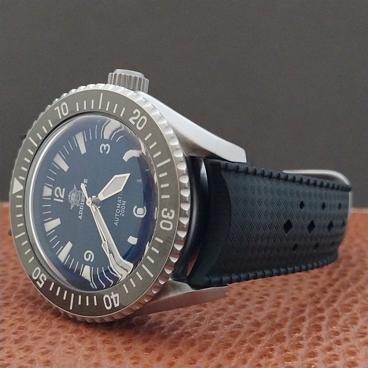 20mm Curved End FKM Rubber Black Tropical Vintage Style Diver Watch Strap
