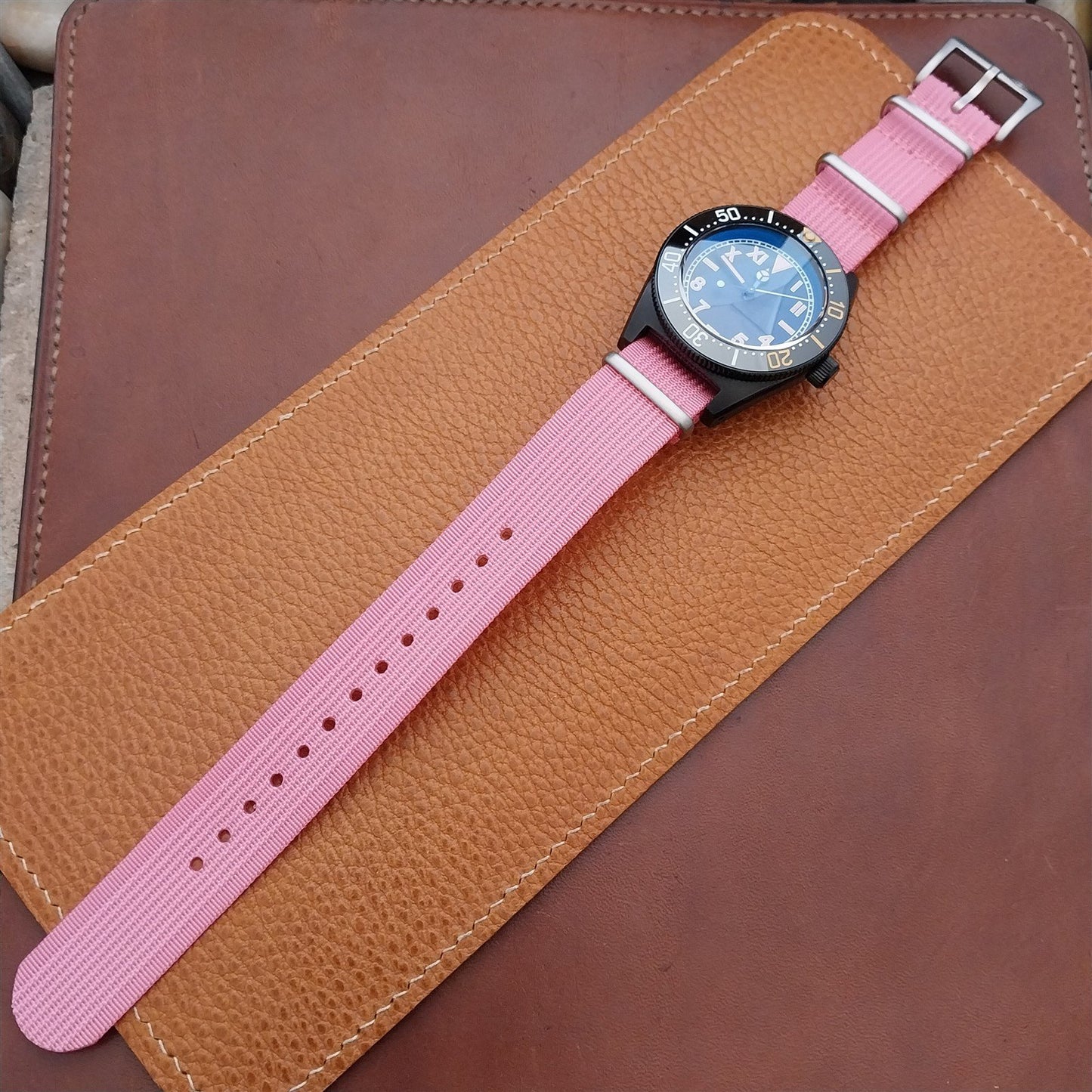 20mm Ribbed Pink Ribbed Nylon Classic G10 Watch Strap