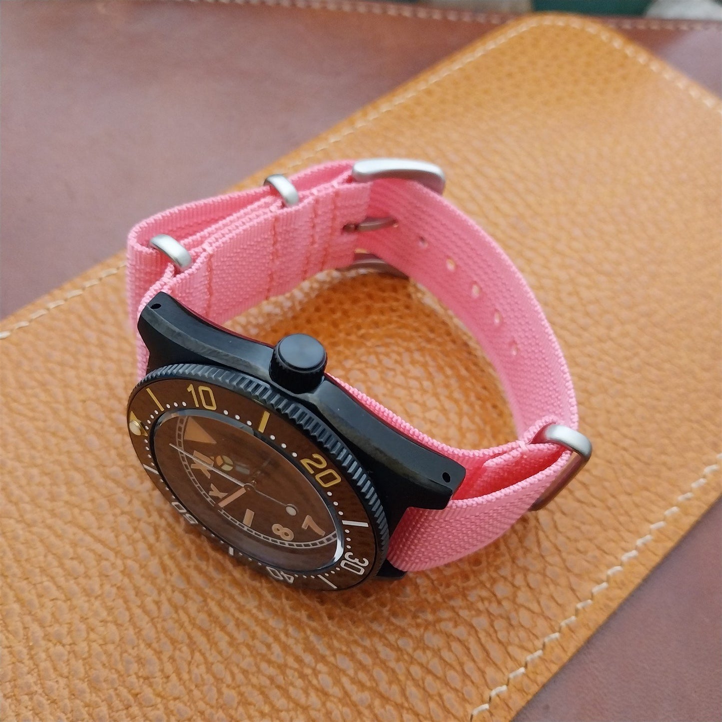 20mm Ribbed Pink Ribbed Nylon Classic G10 Watch Strap