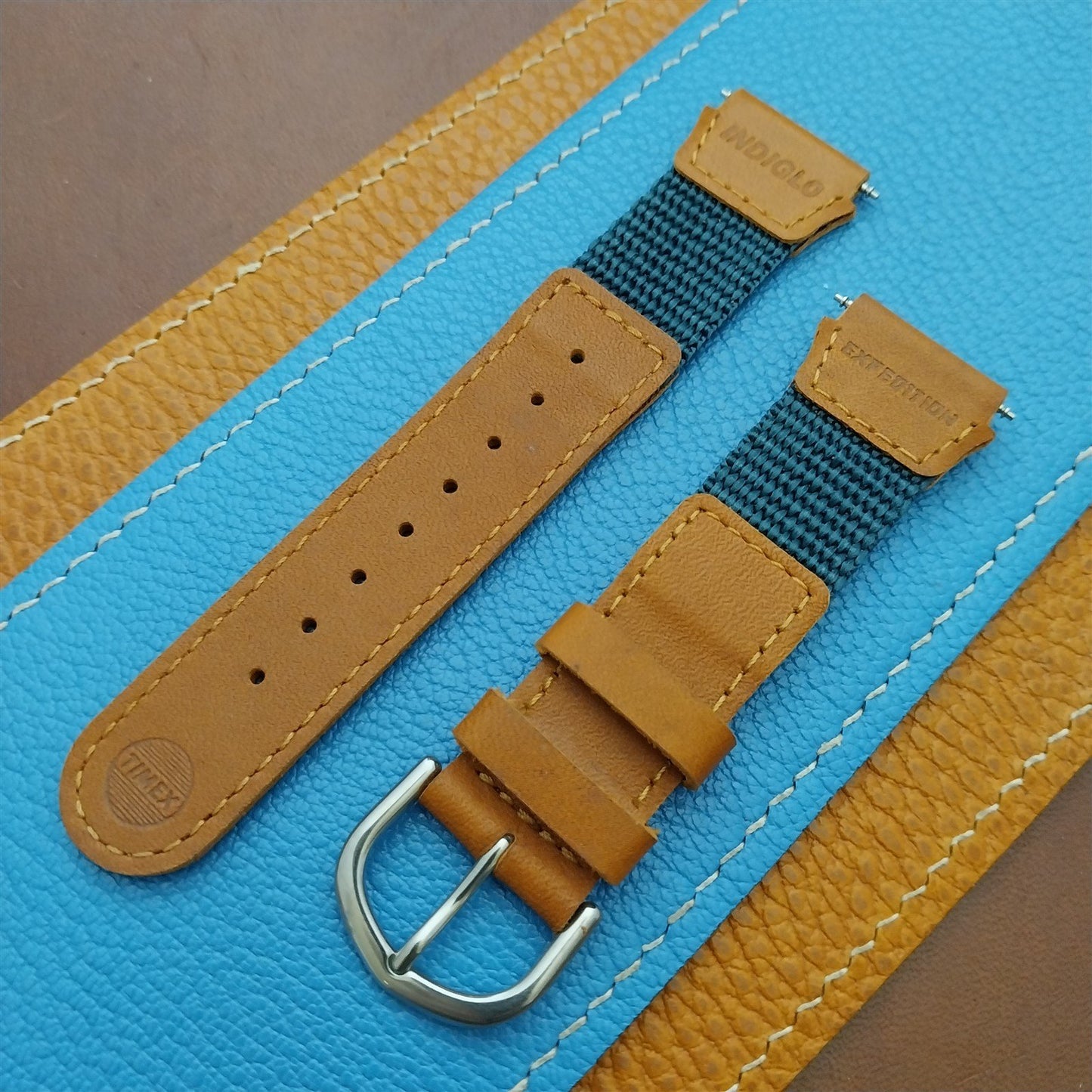 Timex Expedition 19mm Brown Leather Green Nylon Watch Strap