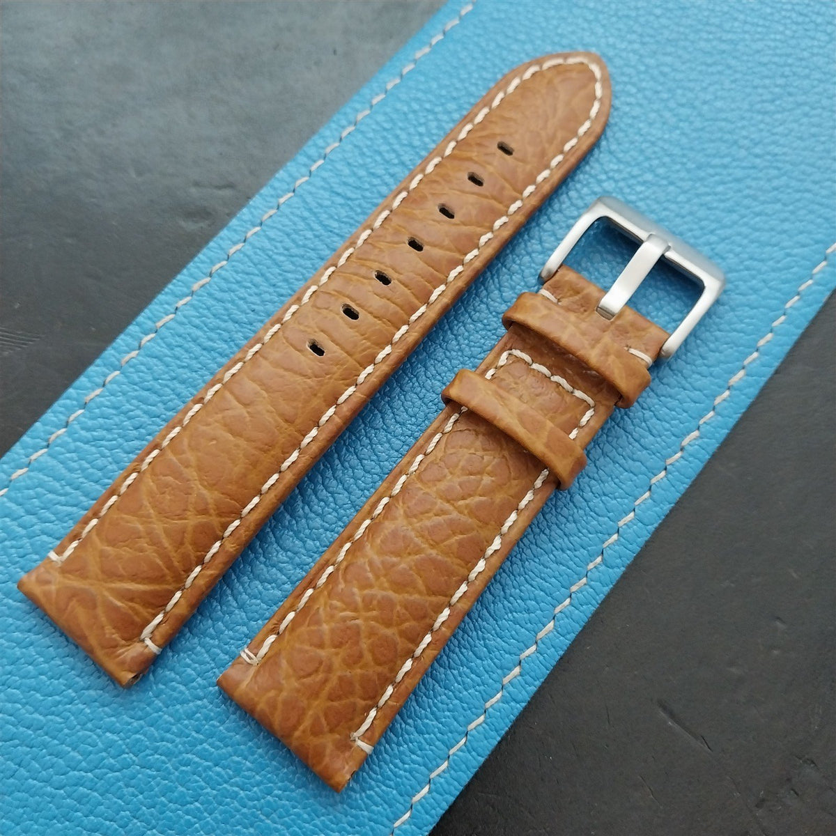 20mm Camel Leather Semi-Padded Tapered 20/18 Watch Strap