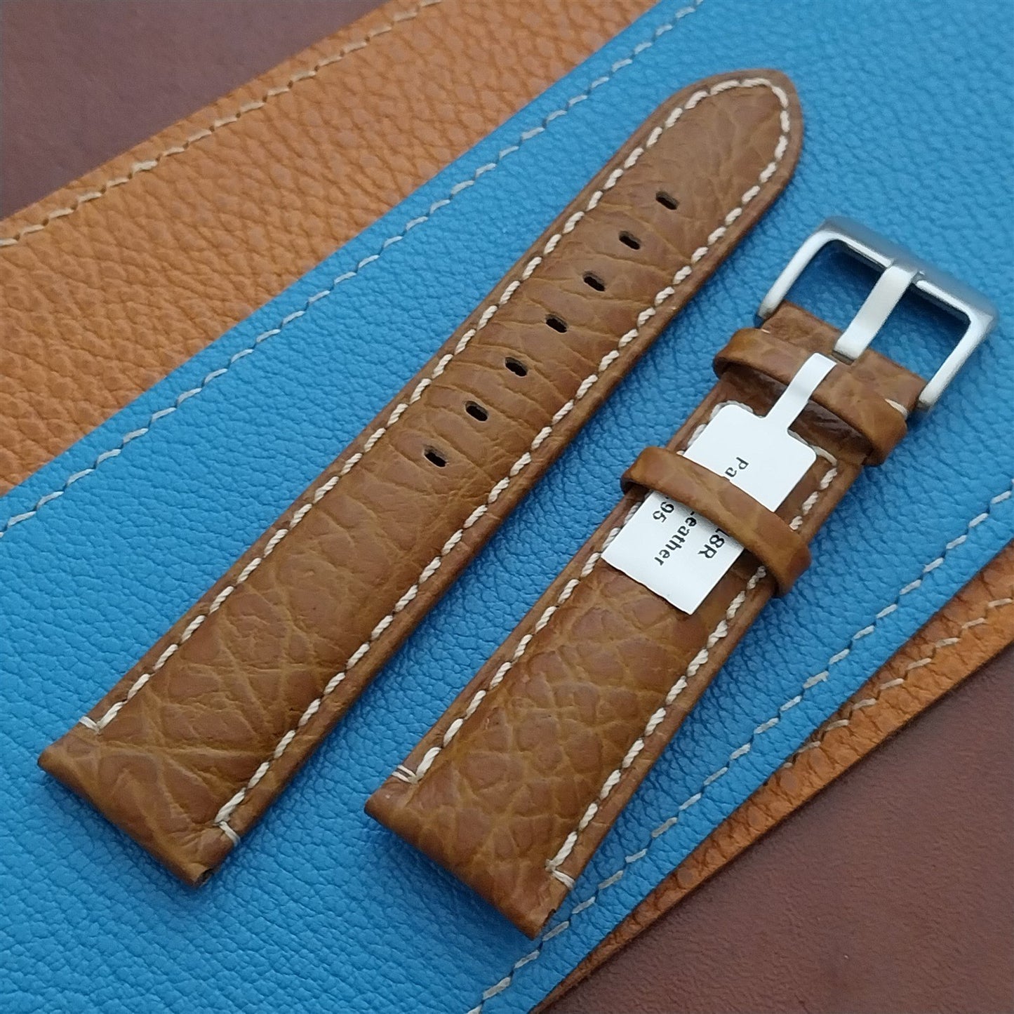 20mm Camel Leather Semi-Padded Tapered 20/18 Watch Strap