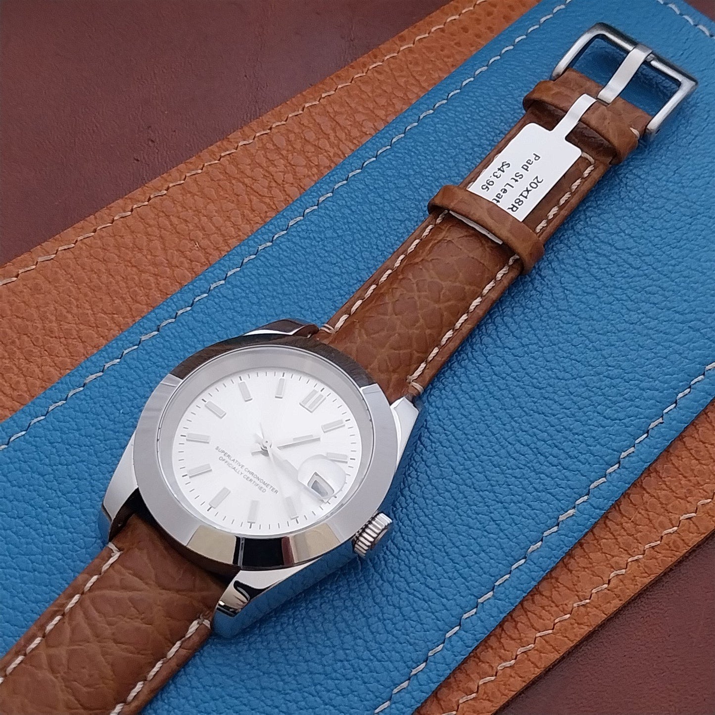 20mm Camel Leather Semi-Padded Tapered 20/18 Watch Strap