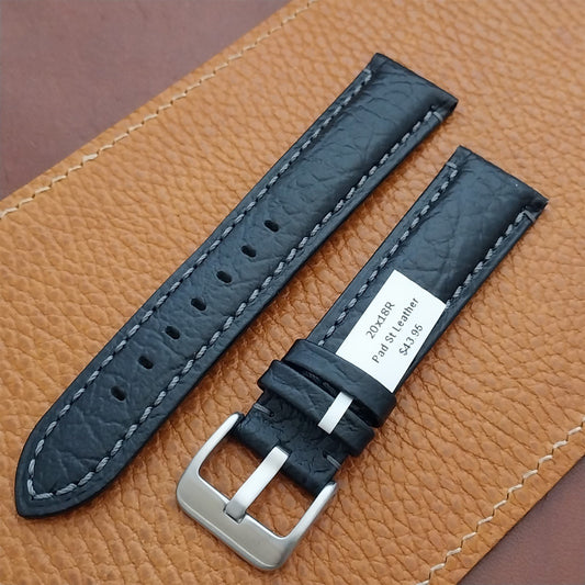 20mm Black Camel Leather Semi-Padded Tapered 20/18 Watch Strap