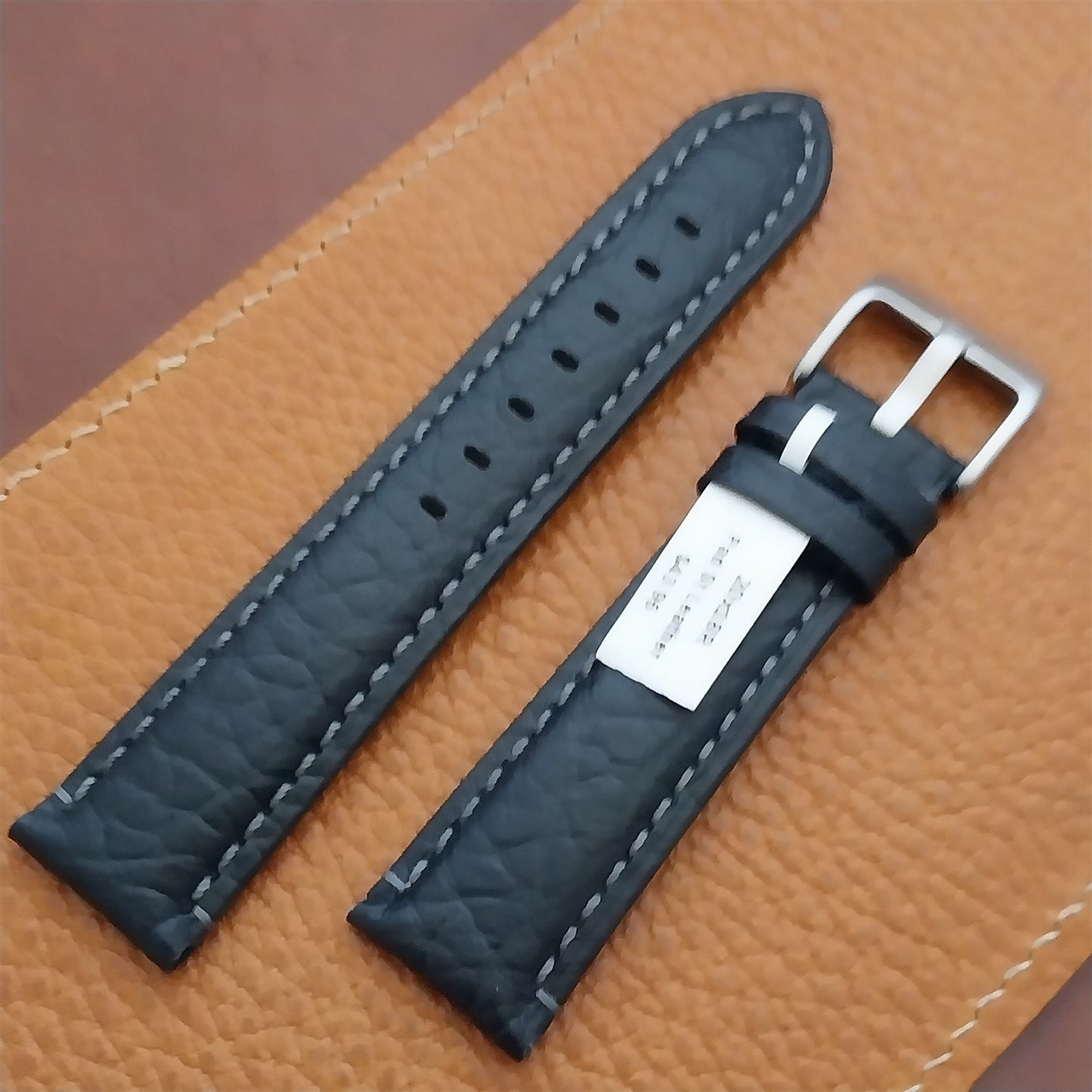 20mm Black Camel Leather Semi-Padded Tapered 20/18 Watch Strap