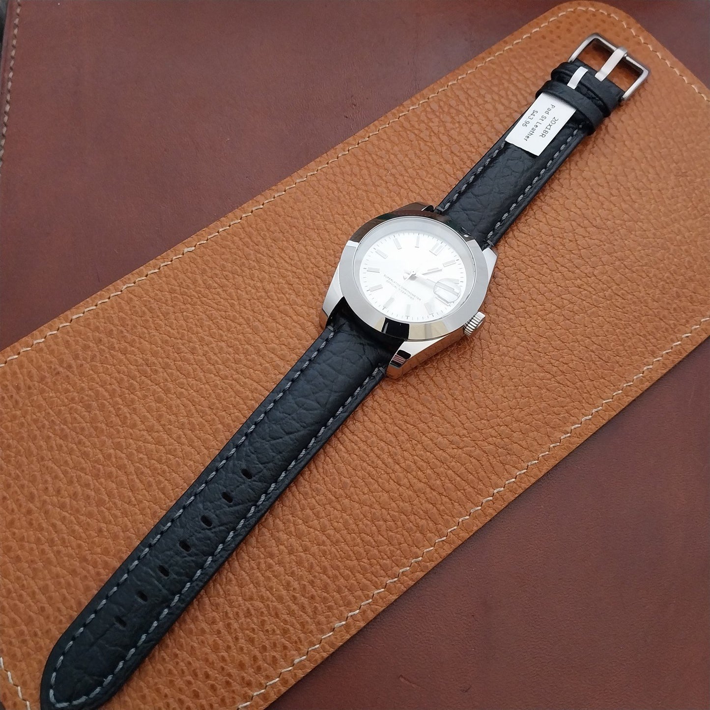 20mm Black Camel Leather Semi-Padded Tapered 20/18 Watch Strap
