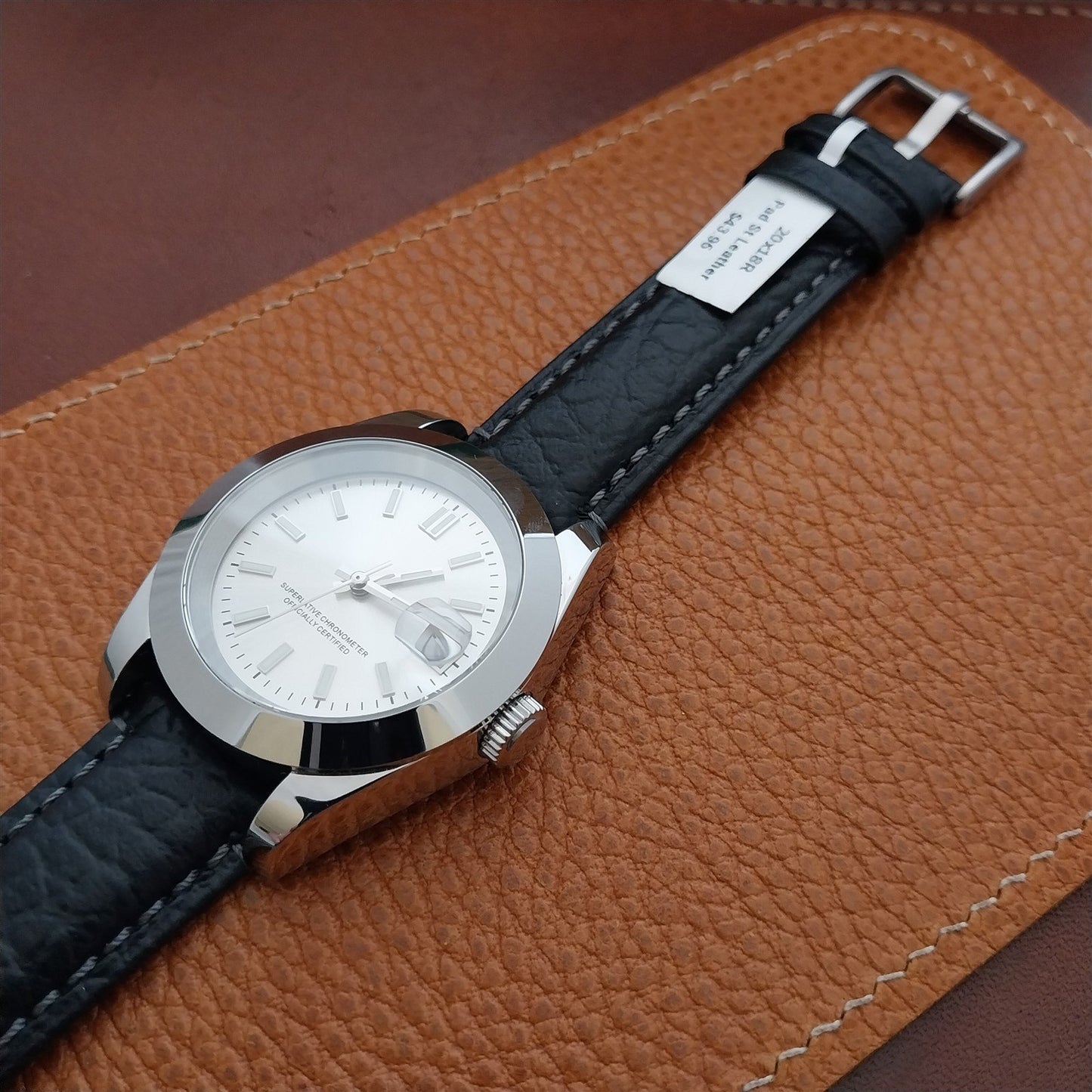 20mm Black Camel Leather Semi-Padded Tapered 20/18 Watch Strap